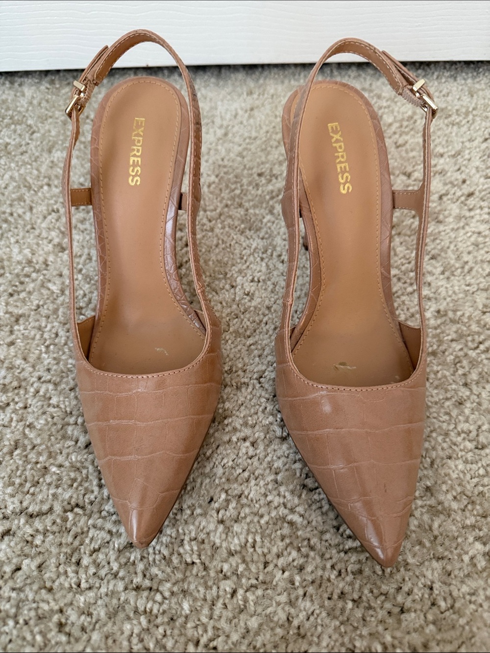 Express Women's Cognac Croc-Embossed Slingback Pointed Heels